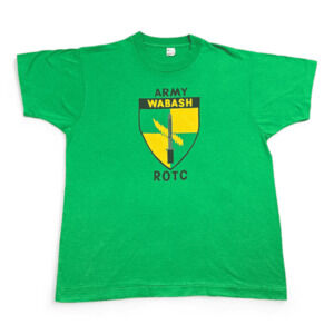 Vintage Army ROTC Shirt Adult LARGE Green Sword Lightning Bolt Shield Crest 80s